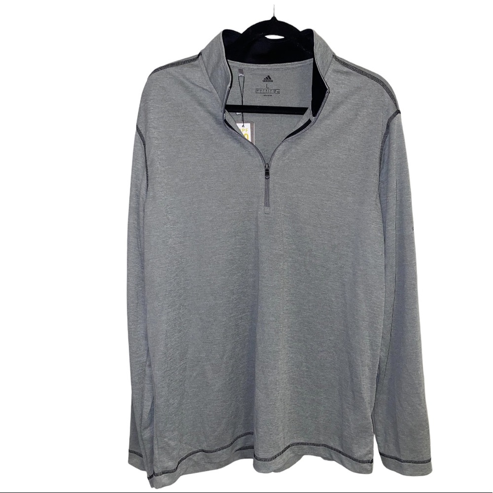 adidas mens long sleeve athletic shirt, upf 50, new w tags, gray, zip up, Large